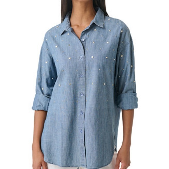 Karl Lagerfeld Tops - Karl Lagerfeld - Paris Imitation Pearl Button Down Oversized Blouse Size XS